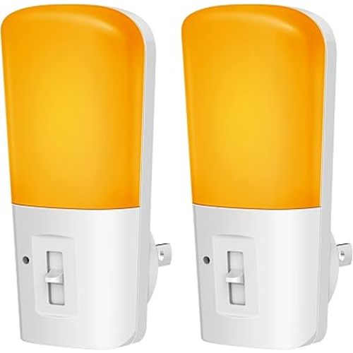 LOHAS Amber Night Light, Dimmable Plug in Yellow Night Light with Dusk to Dawn Sensor, Kids Night Lights for Bedroom, 5-80LM Suit for Nursery, Hallway, Stairway,Bedroom, Bathroom, 2Pack