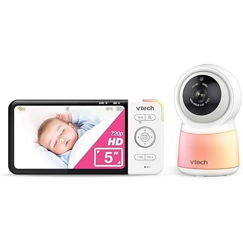 VTech RM5754HDV2 5” Smart HD Video Baby Monitor with Remote Access, Night Light, 2-Way Talk, Soothing Sounds, Temp Sensor & Motion Detection, up to 15 Hours Battery Life