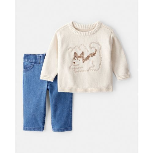 9 Months- Baby Boy 2-Piece Dog Sweater & Pant Set - Cream | Carter's