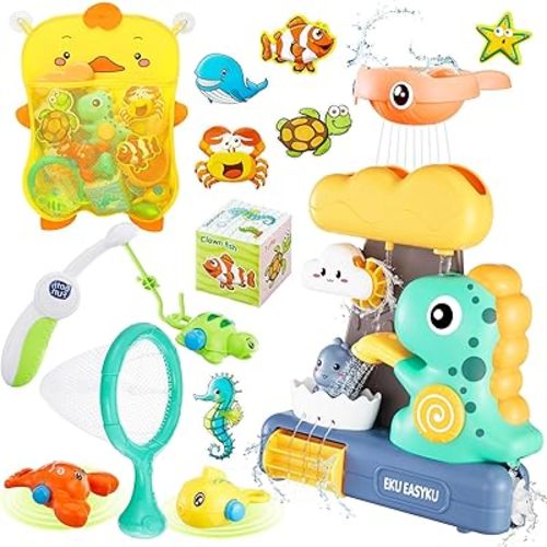 EKUEASYKU Dinosaur Bath Toys for Toddlers Shower Bath Time Fishing Games with Ocean Animals Dice Bathtub Toys Tub Gift for Baby Kids Infant Girls Boys