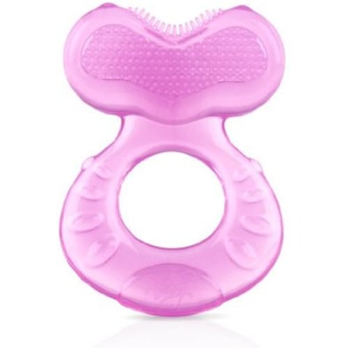Nuby Silicone Teethe-eez Teether with Bristles, Includes Hygienic Case, Pink
