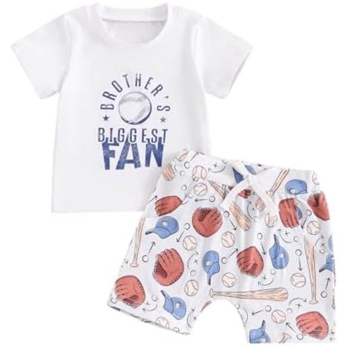 Gueuusu Toddler Baby Boy Baseball Outfit Little Brother Biggest Fan Short Sleeve T Shirt Baseball Short Set Summer Clothes