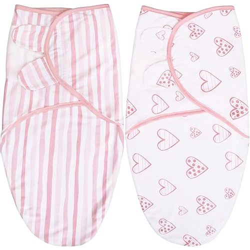 Biloban Baby Swaddles 0-3 Months for Girls - Cotton Swaddle Blanket, Newborn Essentials, Lovely Pink Print, 2 Pack