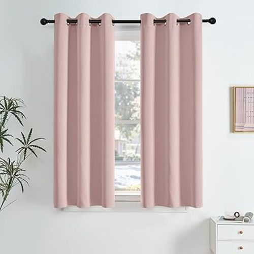 NICETOWN Blush Pink Blackout Curtains 63 Inches Long 2 Panels for Girls Room, Bedroom, Nursery Thermal Insulated Blackout Drapes Solid Grommet Noise Reducing Window Curtains, W40
