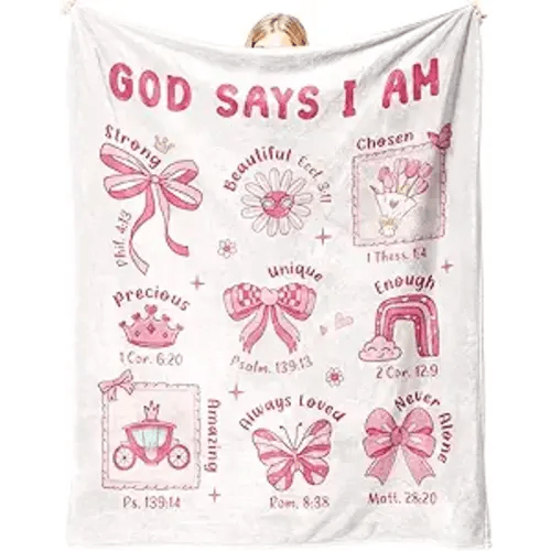 Baptism Gifts for Girl Christening, Christian Gifts for Girls, Flannel Soft Girl Blanket Decor, Christian Gift for Women on Birthday Christmas, Bible Verse Scripture Prayer Blanket