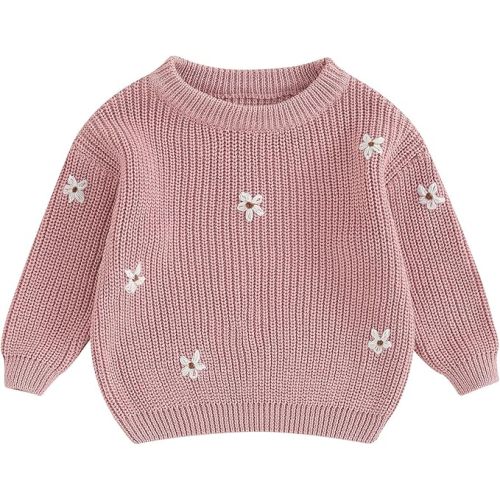Mubineo Baby Girl Winter Clothes Cute Flower Sweater Crewneck Pullover Long Sleeve Knit Newborn Infant Sweaters