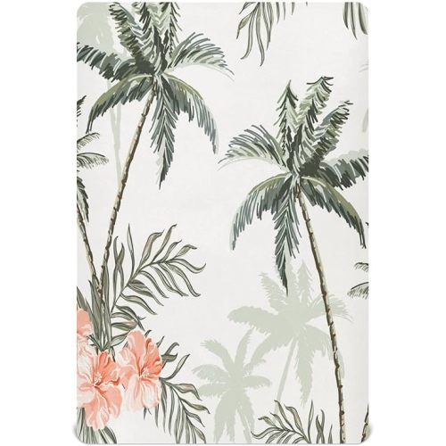 Tropical Vintage Palm Trees Crib Sheets for Boys and Girls, Fitted Baby Crib Sheets Soft and Breathable Mini Crib Sheets 52 X 28 X 9 Inches