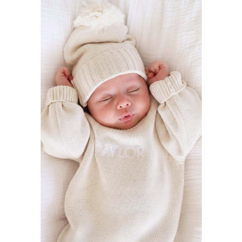 Knit Baby Pom Pom Beanie in Ash | Caden Lane