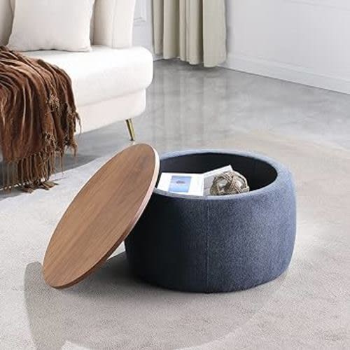 Morden Fort Ottoman with Storage Round Coffee Table, Blue