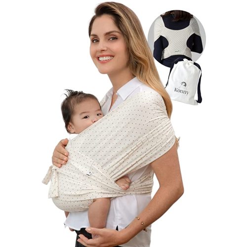 Konny Original Baby Carrier SoftBreeze Luxury Carrier Wrap, Easy to Wear Baby Wrap Carrier, Perfect Essentials Cloths for Newborn Babies up to 44 lbs, (Wine Dot, S)