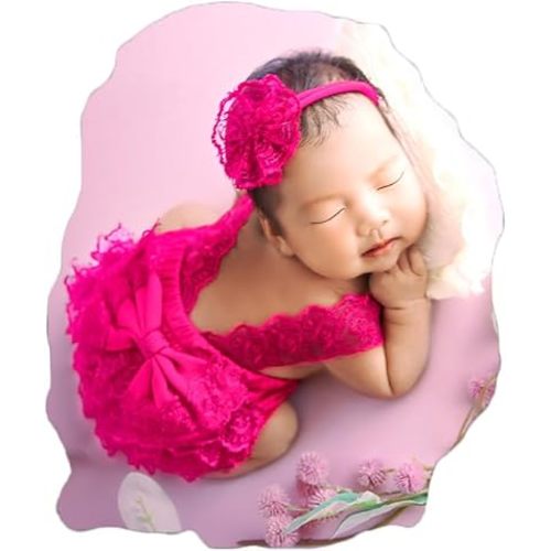 Ylsteed Newborn Photography Outfits Girl Newborn Photography Props Lace Romper Newborn Baby Photo Shoot Outfits Girls Photo Props (Strap Style - Hot Pink)