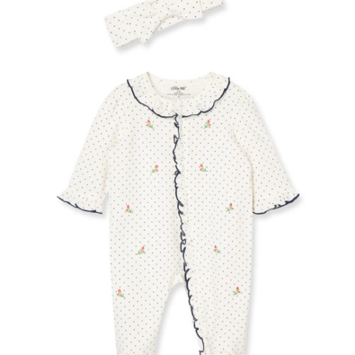 Rosebud 2-Way-Zip Footed One-Piece and Headband