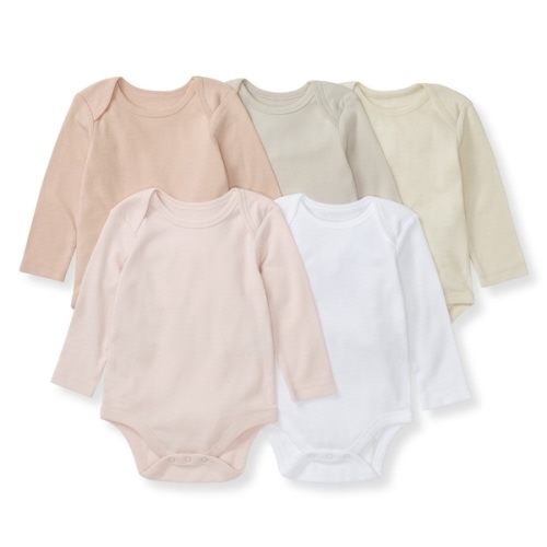 Solid Organic Cotton Long Sleeve Baby Bodysuits 5 Pack Pink Sand