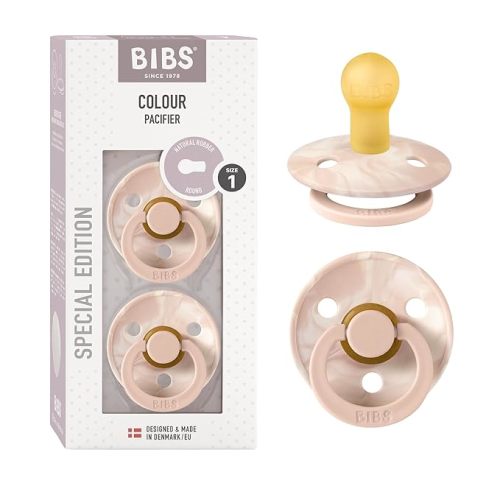BIBS Tie-Dye Baby Pacifier | BPA-Free Natural Rubber Baby Pacifier | Made in Denmark | Blush/Ivory 2-Pack (0-6 Months)