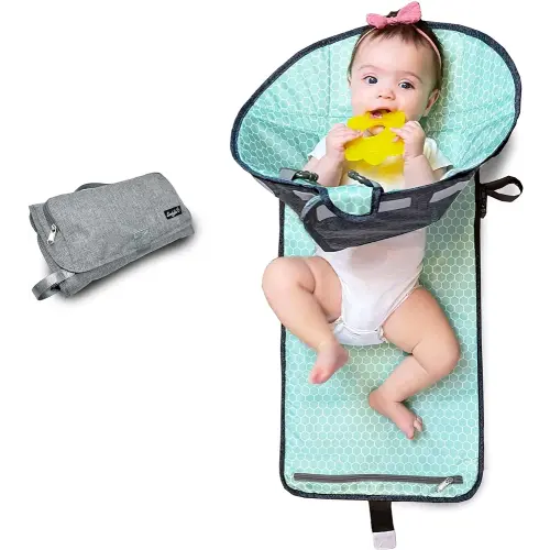 SnoofyBee - Portable Playtime Changing Pad: 3-in-1 Diaper Clutch, Changing Station, and Clean Hands Toy Barrier. Water-Resistant and Stylish, with Dual Storage Pockets. Grey-2024-Improved-Version