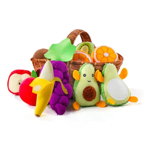 Play Food for Toddler 1-3, Plush Pretend Food Set with Sorting Fruit Basket, Baby Sensory Toys 6-12 Months, Montessori Learning Early Educational Toy for Infants, Gifts for 1 Year Old Boy Girl