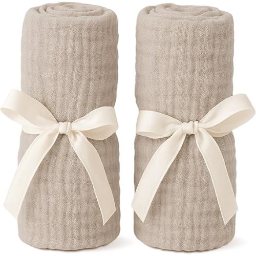 Newton Baby Fitted Sheets for Bassinet & Bedside Sleeper, Essential Bassinet (2-Pack) - Ultra-Breathable, Washable and Ultra-Soft, 100% Muslin, 19" x 35" - Sandstone