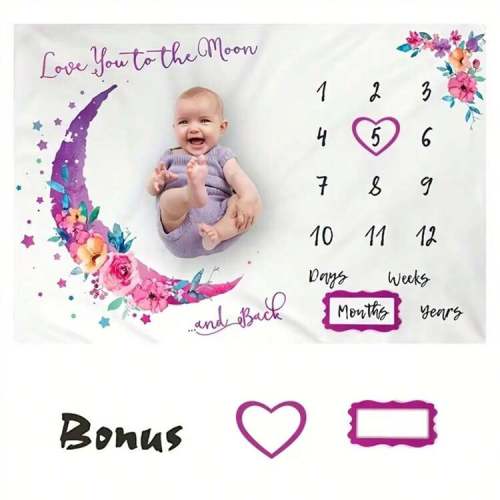 1pc Pink Floral & Moon Patterned Polyester Newborn Baby Swaddle Blanket For Month Photography Baby Shower Family Decorations Gifts Baby Shower Easter Gifts Things For Girls/Boys | SHEIN USA