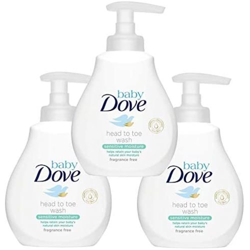 Dove Baby Sensitive Moisture Head to Toe Body Wash Pump - 6.76 Fl Oz / 200 mL x 3 Pack, Fragrance Free