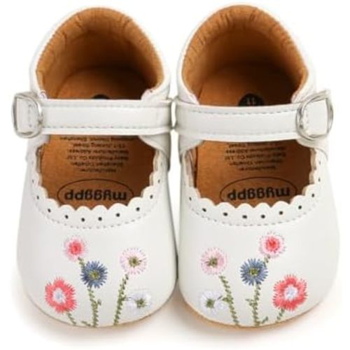 Baby Girls Mary Jane Flats with Bowknot Floral Princess Wedding Dress Shoes Soft Newborn Infant Crib First Walkers Prewalker