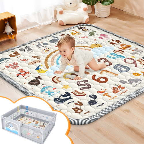 Wonderstone Baby Play Mat for the Floor, 50" x 50" Tummy Time Mat, Playpen Mat for Babies, Toddlers, Infants 0-6 Months