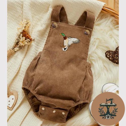 Corduroy Duck Baby Romper | Embroidered Mallard Overalls | Gift for Baby | Made to Order
