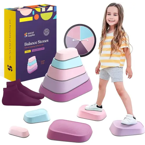 Special Supplies Set of 5 Stepping Stones for Kids Indoor and Outdoor Balance Blocks Promote Coordination, Balance Strength Child Safe Rubber, Non-Slip Edging