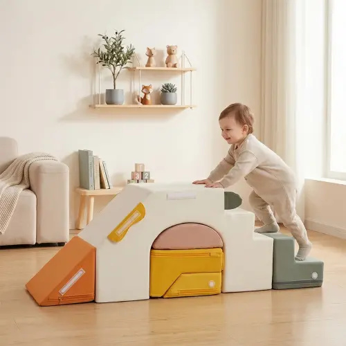 Modular Foam Climbing Blocks for Toddlers, Soft Play Set with Slide, Tunnel and Balance Rocker