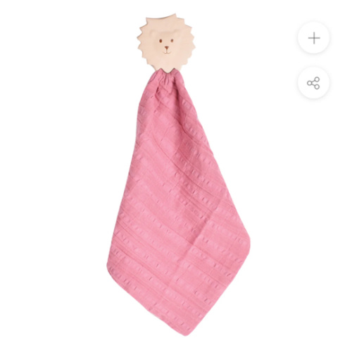 Lion Comforter in Dusty Pink Muslin with Organic Natural Rubber Teether