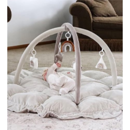 5-in-1 Thick & Plush Baby Play Gym, Baby Play Mats for Floor, Tummy Time Mat with 6 Toys, Cat Bed, Dog Bed, Convertible Stage-Based Developmental from Baby to Toddler, Ball Pit, Pet Cushion - Grey