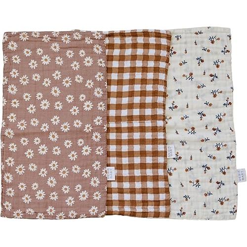 Mebie Baby Burp Cloths, Modern Print 3-Pack, Muslin Burp Cloth Set for Spit Up, Drool, and More, Boho Burp Cloths for Baby Boy and Girl, Baby Must Haves for Registry Lists and Gifts for Newborns