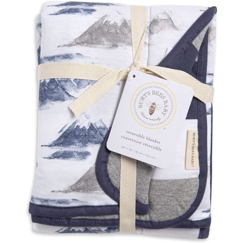 Burt's Bees Baby - Reversible Blanket, Nursery, Stroller & Tummy-Time Organic Jersey Cotton Quilted Infant & Toddler Bedding - Watercolor Mountains