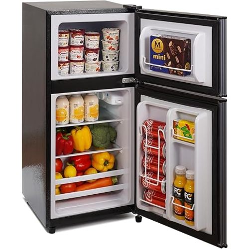 BODIOO Fridge with Freezer, 2.8 Cu.Ft, 7 Settings Temperature Adjustable, 2 Doors, Low Noise, Refrigerator for Living Room,Office,Kitchen and Apartment, Dark Gray