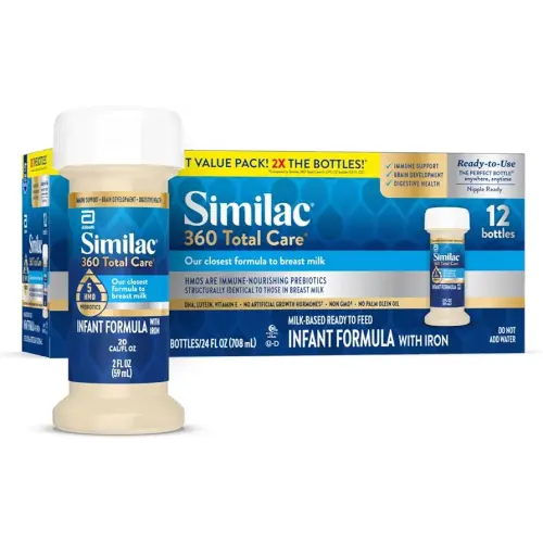 Similac 360 Total Care Infant Formula, Has 5 HMO Prebiotics, Our Closest Prebiotic Blend to Breast Milk, Non-GMO,‡ Baby Formula, Ready to Feed, 2-fl-oz Bottle, Pack of 12