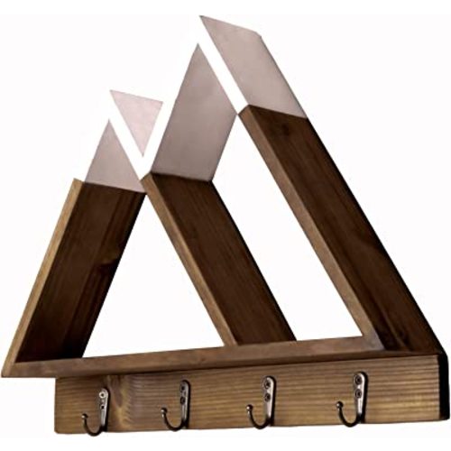 and & Delivered Mountain Shelf - Triangle Shelf for Mountain Adventure Nursery Wall Der, Floating Geometric Wooden Shelves with Ruic Wall Hooks for Cryals, Kids Bedroom, Livingroom & Entryway