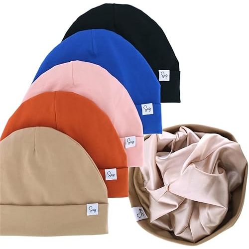 Jersey Beanie Hat for Newborn Baby Boys Girls Silky Satin Lined Hats Bonnet Toddler Infant Little Kids Beanies Caps