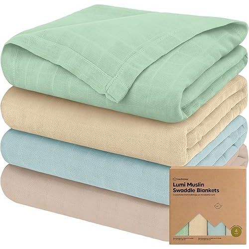 4-Pack Muslin Swaddle Blankets for Baby Boys, Girls - Organic Baby Blankets for Girl, Boy, Baby Swaddle Blanket Unisex, Receiving Blankets, Swaddles for Newborns, Newborn Baby Essentials (Mirage)
