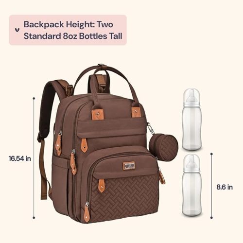 BabbleRoo Diaper Bag Backpack - Baby Essentials Travel Tote - Multi Function Water Resistant Diaper Bag, Travel Essentials Baby Bag with Changing Pad, Stroller Straps & Pacifier Case - Unisex, Brown