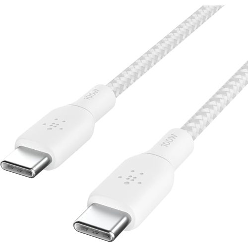 Belkin USB C to USB C Cable, 9.9ft, 100W - Type C Charger, iPhone Charger Cord, Soft, Braided, Flexible for iPhone 16, Galaxy S25, Pixel 9, Airpods, iPad Pro, Tablet & More, Travel Essentials - White