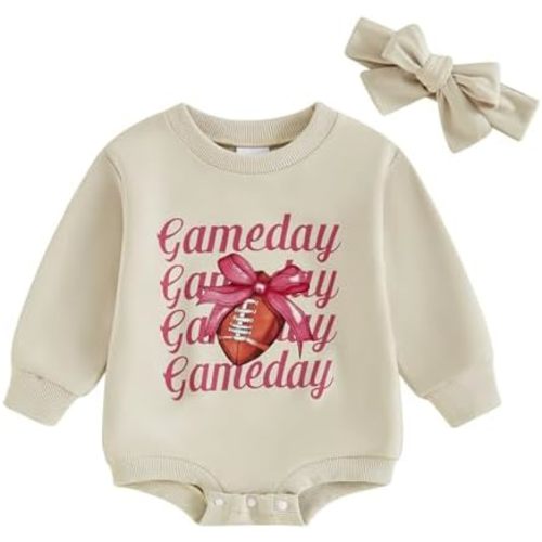 BemeyourBBs Newborn Baby Girl Football Clothes Bubble Romper Sweatshirt Romper Fall Cute One Piece Outfit