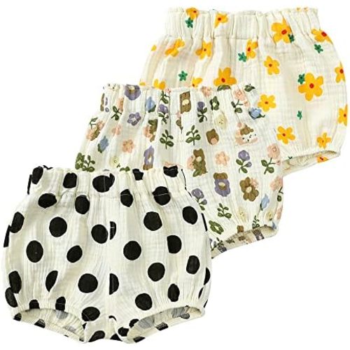 MYGBCPJS Baby Girls 3 Pack Cotton Linen Blend Cute Bloomer Shorts Loose Harem Shorts