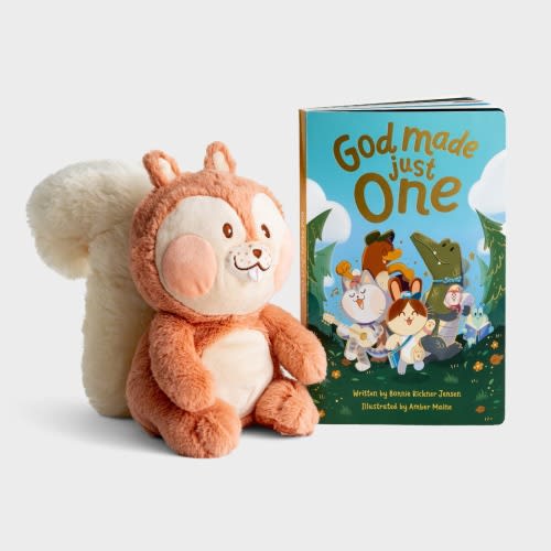 God Made Just One - Children's Board Book + Nutmeg the Squirrel Plush - Gift Set