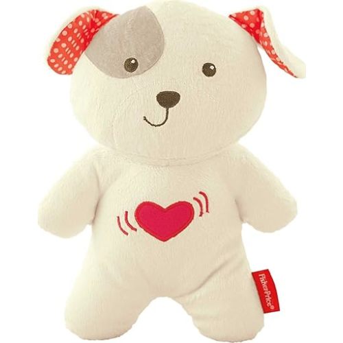 Fisher-Price Baby Toy Calming Vibrations Cuddle Soother, Musical Plush Dog Sound Machine for Developmental Play Newborns Ages 0+ Months