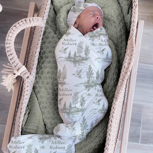 Mallard Duck Personalized Baby Boy Swaddle Set/Toile Pattern Duck Hunting Blanket/Soft Minky Name Blanket/Newborn Hospital Blanket and Hat