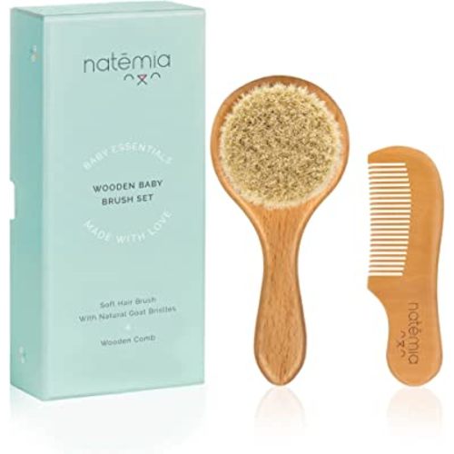 Natemia Wooden Baby Hair Brush and Comb Set for Newborns and Toddlers - Ideal for Cradle Cap