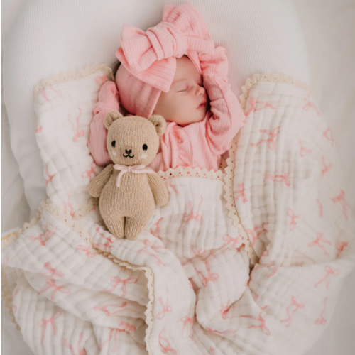 Gauze Lace Blanket | Pink Bows *JUNE PRE-ORDER* – Little and Fern