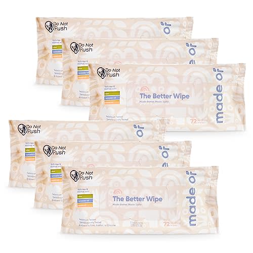 MADE OF Organic Sensitive Baby Wipes, Hypoallergenic Soothing Sensitive Skin Wipes, Fragrance-Free, Chemical-Free, Alcohol-Free, Water Based Aloe and Argan Oil, Made in the USA, 72 Count (Pack of 6)
