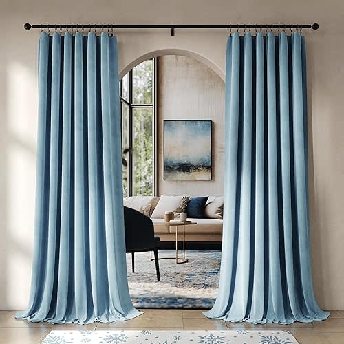 Beauoop Lake Blue Velvet Curtains 84 Inches Long 2 Panels for Bedroom Living Room Soft Luxury Room Darkening Thermal Insulated Soundproof Rod Pocket Window Treatments Drapes, 52X84 Set of 2