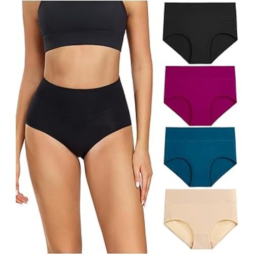 wirarpa Women's Cotton Underwear High Waisted Ladies Panties Full Coverage Briefs 4 Pack (Regular & Plus Size)
