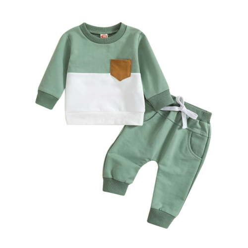 Caqnni Toddler Baby Boy Clothes Set Fall Winter Sweat Suit Outfit Cute Sweatshirt & Long Pant Sets (Z02-Green,3-6 Months)